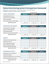 Downloadable, interactive scorecard allows for easy side-by-side comparison of up to three patient monitoring vendors